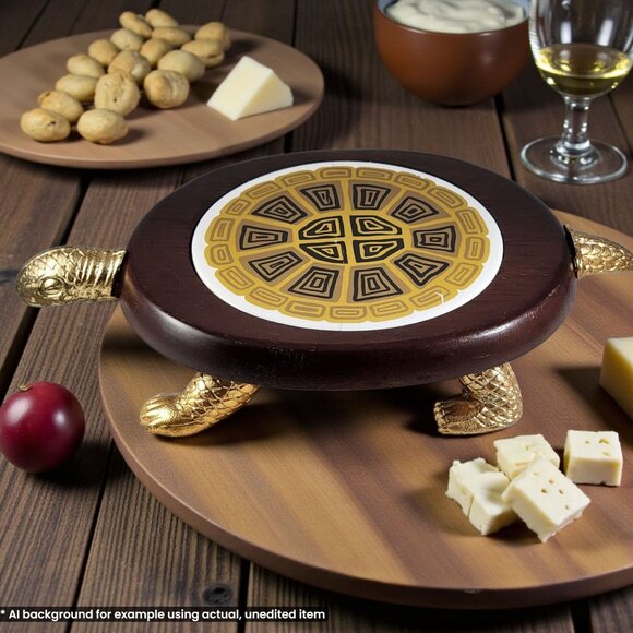 Vintage Turtle Cheeseboard with Knife Wood Tile MCM 70s Retro Novelty Kitschy - Picture 3 of 11